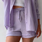 Full Size Texture Button Up Shirt and Drawstring Shorts Set
