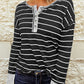 Striped Waffle Knit Henley Long Sleeve Top