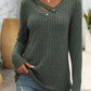 Ribbed V-Neck Long Sleeve T-Shirt