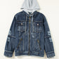 Fake Two-Piece Hooded Zip-Up Denim Jacket