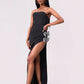 Slit Bow Trim Tube Maxi Dress