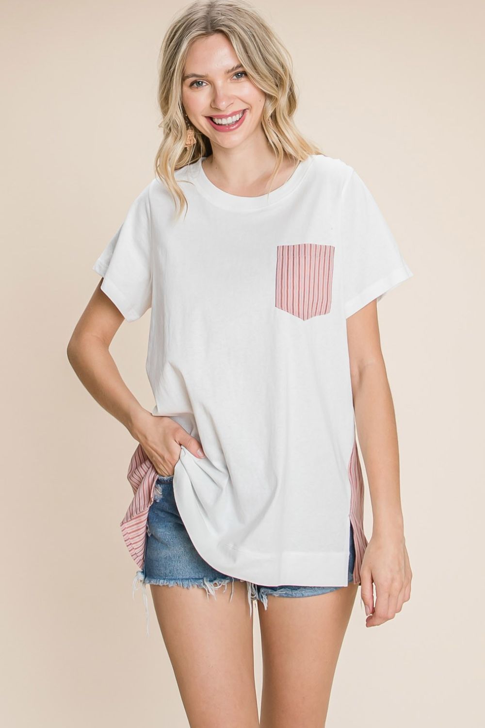 Cotton Bleu by Nu Label Contrast Striped Short Sleeve T-Shirt *