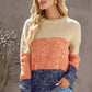 Color Block Round Neck Long Sleeve Sweater