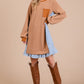 Ces Femme Striped Patchwork Round Neck Terry Sweatshirt Dress