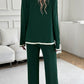 Contrast Trim Round Neck Top and Pants Set
