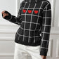 Heart Plaid Turtleneck Long Sleeve Sweater