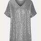 Full Size Sequin V-Neck Short Sleeve Top