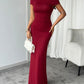Devine Ruched Single Shoulder Short Sleeve Maxi Dress