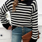 Striped Collared Neck Long Sleeve Sweater
