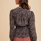 Annie Wear Abstract Print Balloon Sleeve Peplum Blouse