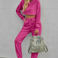 Round Neck Long Sleeve Cropped Top and Pants Set