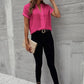 Full Size Notched Short Sleeve Blouse