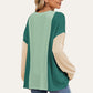 Double Take Texture Contrast Round Neck Long Sleeve T-Shirt