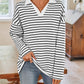 Lovelet Striped Johnny Collar Long Sleeve T-Shirt
