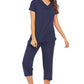 V-Neck Short Sleeve Top and Pants Lounge Set