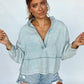 Slit Raw Hem Notched Denim Top