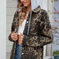 Pocketed Leopard Long Sleeve Denim Jacket