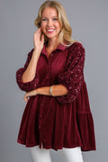 Umgee Sequin Detail Tiered Back Half Sleeve Shirt *