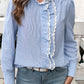 Lace Detail Ruffled Round Neck Long Sleeve Shirt