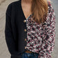 Contrast Button Up V-Neck Cropped Cardigan