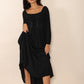 Lace-Up Square Neck Long Sleeve Midi Dress
