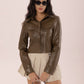 Collared Neck Snap Down Long Sleeve Jacket