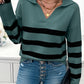 Striped Collared Neck Long Sleeve Sweater