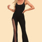 Spliced Mesh Spaghetti Strap Jumpsuit