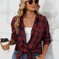 Plaid Collared Neck Long Sleeve Shirt