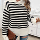 Striped Collared Neck Long Sleeve Sweater