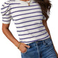 Striped Round Neck Puff Sleeve Knit Top