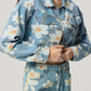 Distressed Raw Hem Floral Collared Neck Denim Top