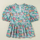 Printed Notched Short Sleeve Blouse