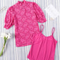 Lace Scalloped Short Puff Sleeve Top