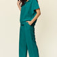 Double Take Full Size Texture Half Zip Short Sleeve Top and Pants Set