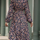Printed Surplice Long Sleeve Midi Dress
