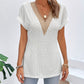 Slit Eyelet V-Neck Short Sleeve Blouse