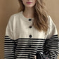 Striped Button Down Long Sleeve Cardigan