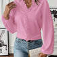Ruffled V-Neck Long Sleeve Blouse