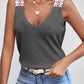 Lace Detail Waffle-Knit V-Neck Tank