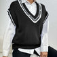 Pearl Trim Contrast V-Neck Sweater Vest