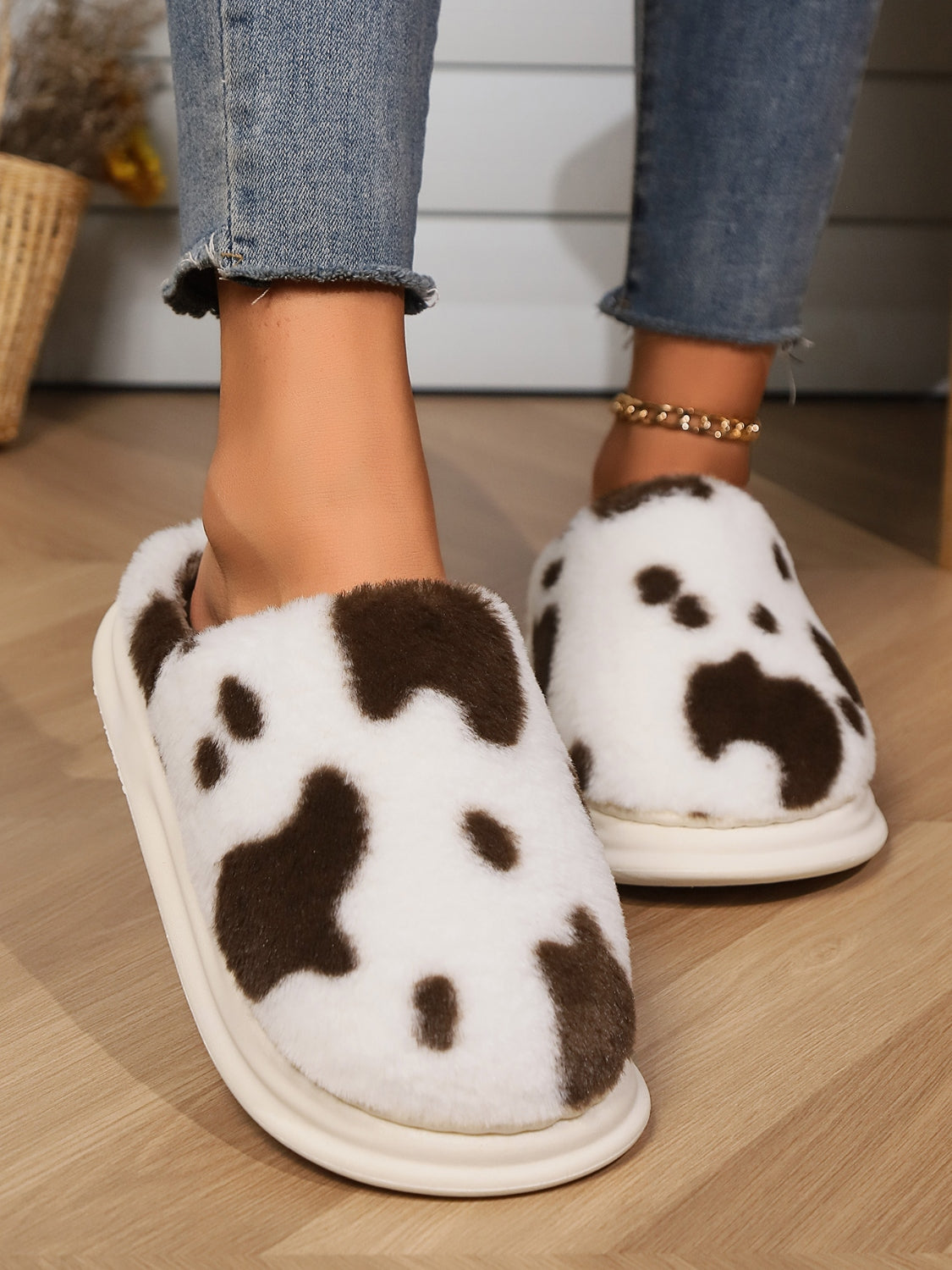 Animal Print Faux Fur Slippers