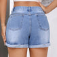 Rolled Hem Mid-Rise Waist Denim Shorts