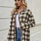 Leopard Trim Plaid Collared Neck Long Sleeve Shirt