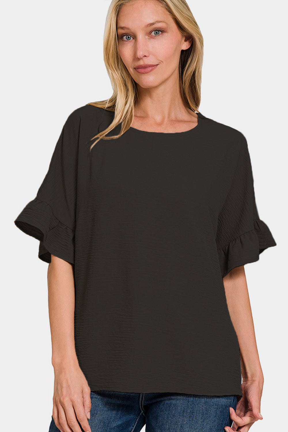 Zenana V-Neck Flutter Sleeve Top *