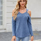 Ribbed Cold Shoulder Long Sleeve Top