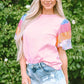 Sequin Round Neck Short Sleeve Blouse