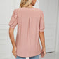 Eyelet Short Puff Sleeve Notched Neck Top