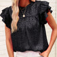Leopard Frill Mock Neck Ruffled Cap Sleeve Top