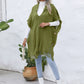 Fringe Trim Buttoned Hooded Poncho